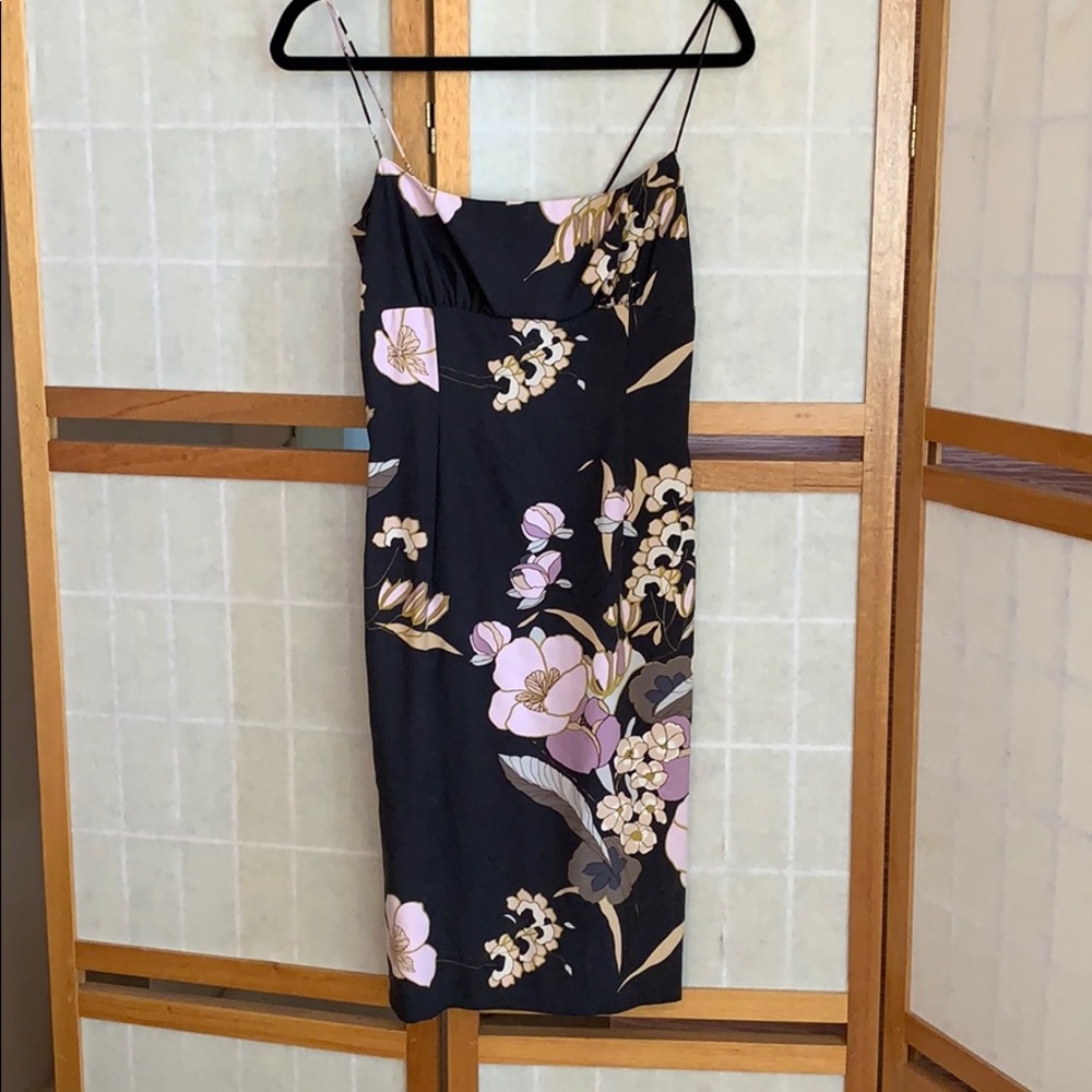 Spaghetti strap silk dress with floral print